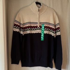 Weatherproof Beige and Navy Zip-Up Sweater